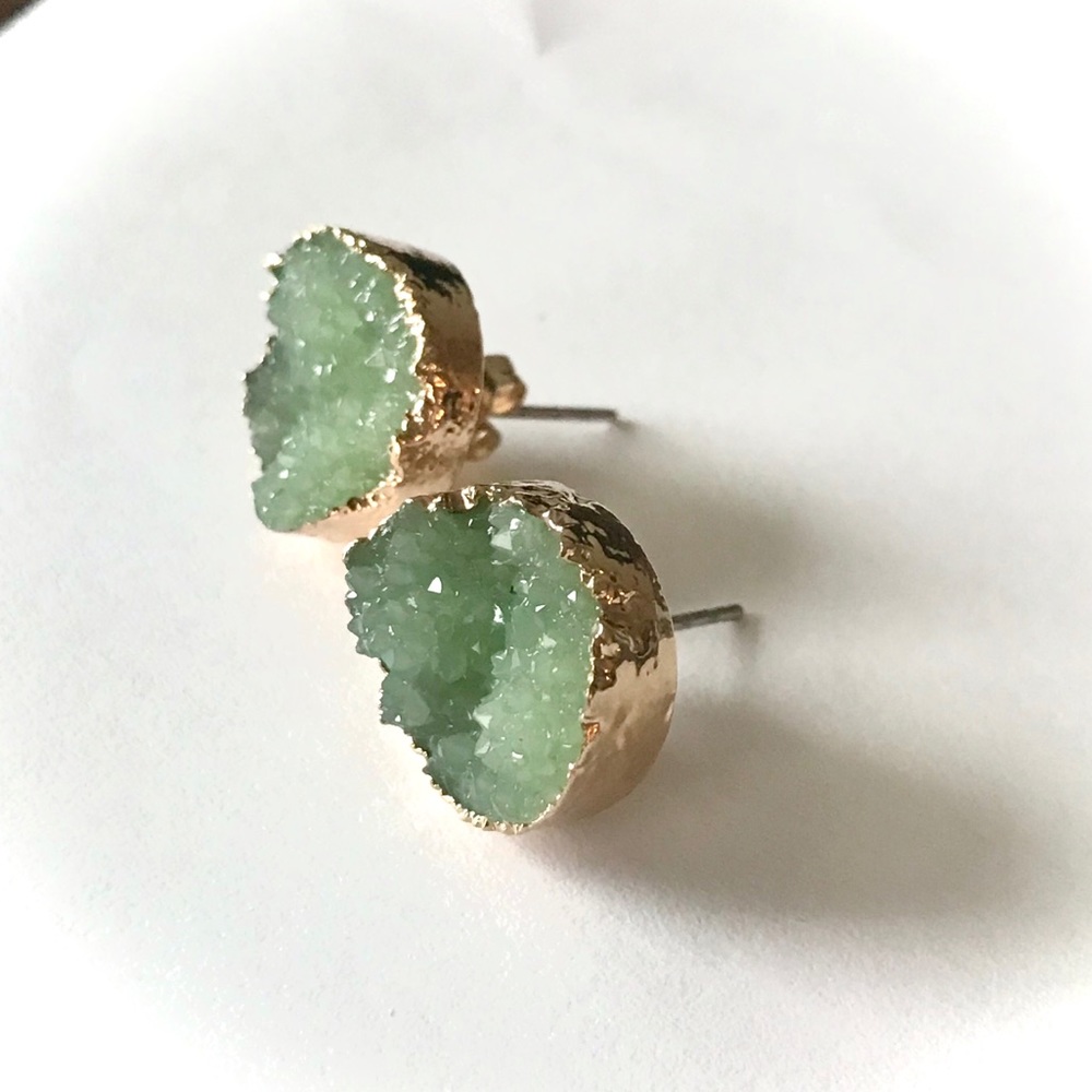 Indie Boho Druzy Jade Green Crystal Quartz Earring - Picture 3 of 7